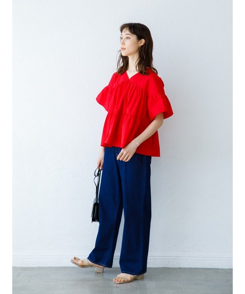 koe（コエ）の「ティアード半袖ブラウス＊（シャツ/ブラウス・レディース・チャコールグレー/レッド/ブルー・FREE）」の18枚目の写真