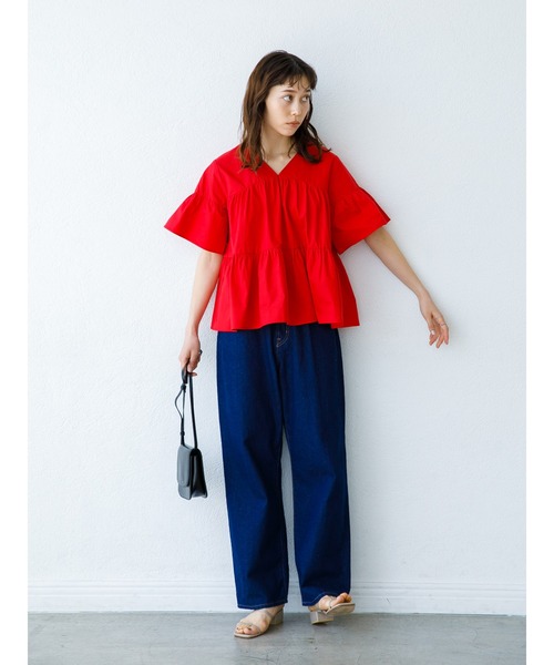 koe（コエ）の「ティアード半袖ブラウス＊（シャツ/ブラウス・レディース・チャコールグレー/レッド/ブルー・FREE）」の7枚目の写真