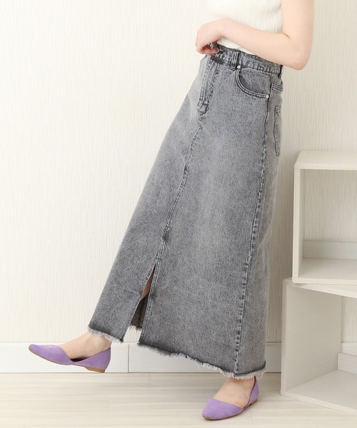 n'ee-ne（ネーネ）の「デニム　トラぺーズスカート（デニムスカート・レディース・ブルー/グレー/ホワイト・FREE）」の3枚目の写真