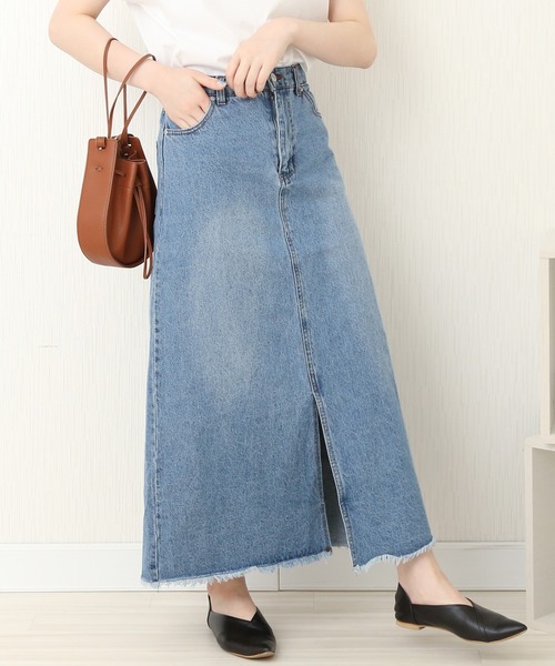 n'ee-ne（ネーネ）の「デニム　トラぺーズスカート（デニムスカート・レディース・ブルー/グレー/ホワイト・FREE）」の2枚目の写真