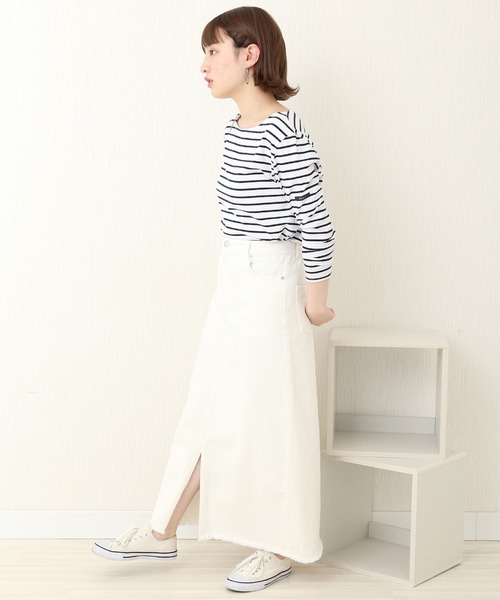 n'ee-ne（ネーネ）の「デニム　トラぺーズスカート（デニムスカート・レディース・ブルー/グレー/ホワイト・FREE）」の4枚目の写真