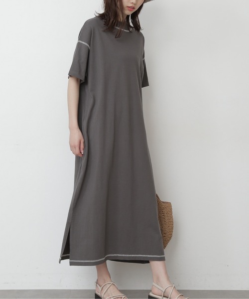 FREE'S MART（フリーズマート）の「◆モックネック配色ステッチカットソーワンピース（ワンピース・レディース・ホワイト/ブラック/ブラウン・FREE）」の3枚目の写真