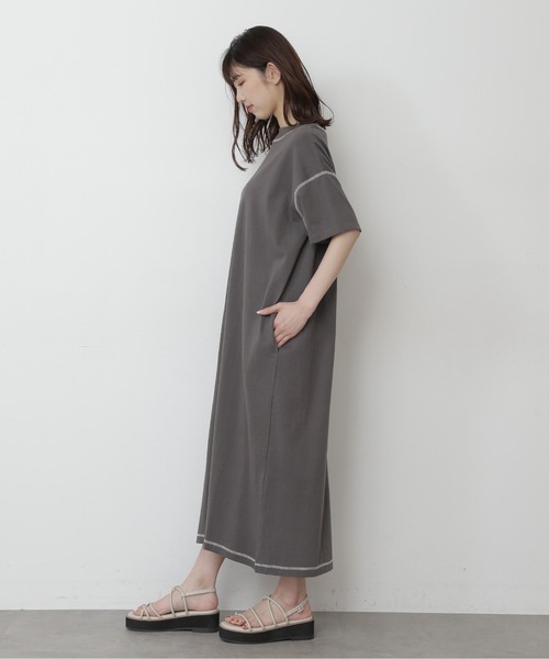 FREE'S MART（フリーズマート）の「◆モックネック配色ステッチカットソーワンピース（ワンピース・レディース・ホワイト/ブラック/ブラウン・FREE）」の7枚目の写真