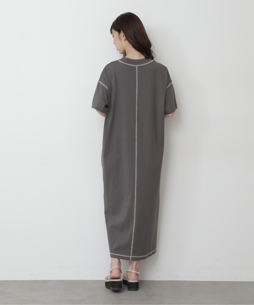 FREE'S MART（フリーズマート）の「◆モックネック配色ステッチカットソーワンピース（ワンピース・レディース・ホワイト/ブラック/ブラウン・FREE）」の5枚目の写真