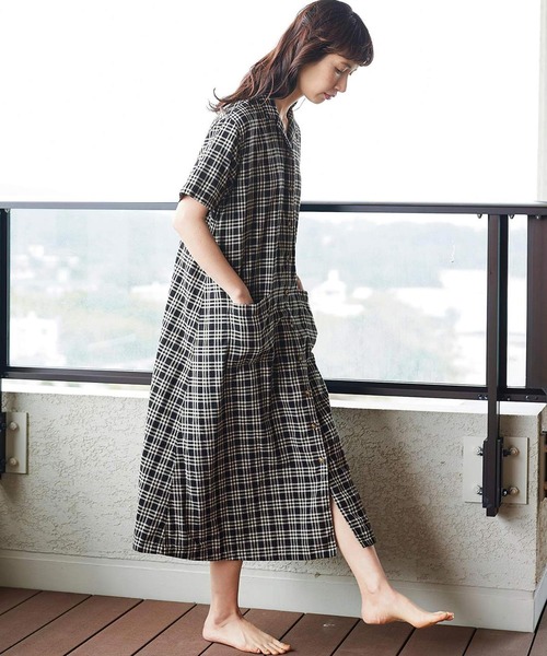 ルームウェア ルームワンピース Sunnyサニークラウズ チェックのパジャワンピース レディース ルームワンピース Sunny Clouds サニークラウズ のファッション