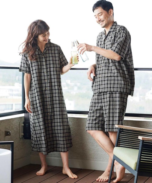 ルームウェア ルームワンピース Sunnyサニークラウズ チェックのパジャワンピース レディース ルームワンピース Sunny Clouds サニークラウズ のファッション