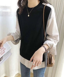 レイヤード風ドッキングストライプシャツ