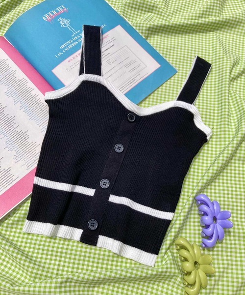 WC(ダブル シー)の「配色ニットビスチェ(ニット/セーター・レディース・ホワイト/ブラック/サックスブルー・FREE)」の2枚目の写真