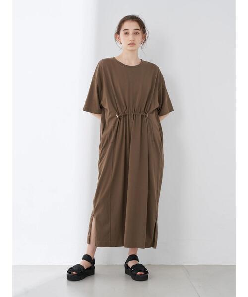 Editt by YECCA VECCA(エディットバイイェッカヴェッカ)の「・AERO ICE? 5分袖カットワンピース*(ワンピース・レディース・ネイビー/ブラウン/ブルー・FREE)」の4枚目の写真