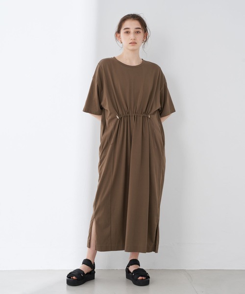 Editt by YECCA VECCA(エディットバイイェッカヴェッカ)の「・AERO ICE? 5分袖カットワンピース*(ワンピース・レディース・ネイビー/ブラウン/ブルー・FREE)」の2枚目の写真