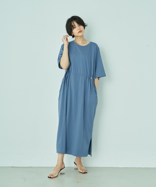 Editt by YECCA VECCA(エディットバイイェッカヴェッカ)の「・AERO ICE? 5分袖カットワンピース*(ワンピース・レディース・ネイビー/ブラウン/ブルー・FREE)」の1枚目の写真