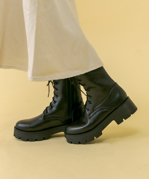 RASVOA（ラスボア）の「バルキーレースアップブーツ（ブーツ・レディース・ブラック・M/L）」の6枚目の写真