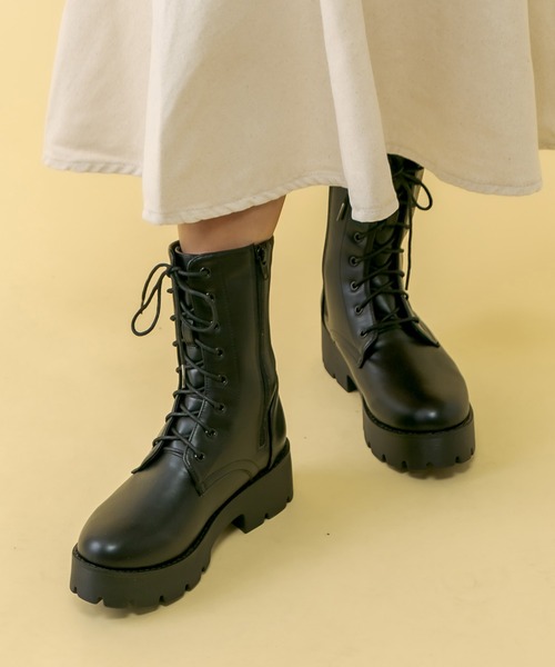 RASVOA（ラスボア）の「バルキーレースアップブーツ（ブーツ・レディース・ブラック・M/L）」の4枚目の写真