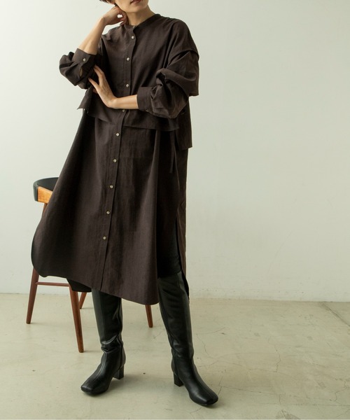 ANGIE（アンジー）の「レイヤードシャツワンピース（シャツワンピース・レディース・ベージュ/アイボリー/スミクロ・FREE）」の2枚目の写真