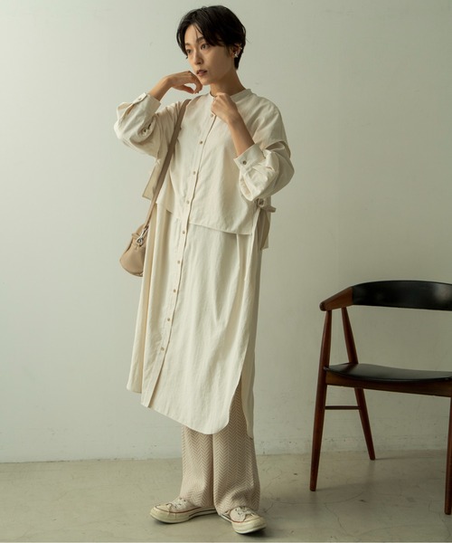ANGIE（アンジー）の「レイヤードシャツワンピース（シャツワンピース・レディース・ベージュ/アイボリー/スミクロ・FREE）」の14枚目の写真