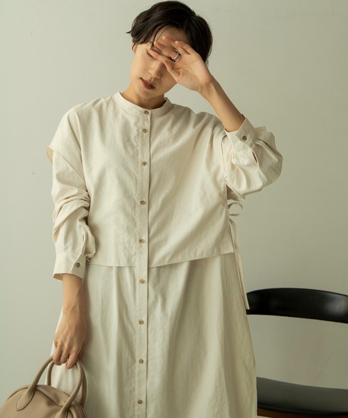 ANGIE（アンジー）の「レイヤードシャツワンピース（シャツワンピース・レディース・ベージュ/アイボリー/スミクロ・FREE）」の5枚目の写真