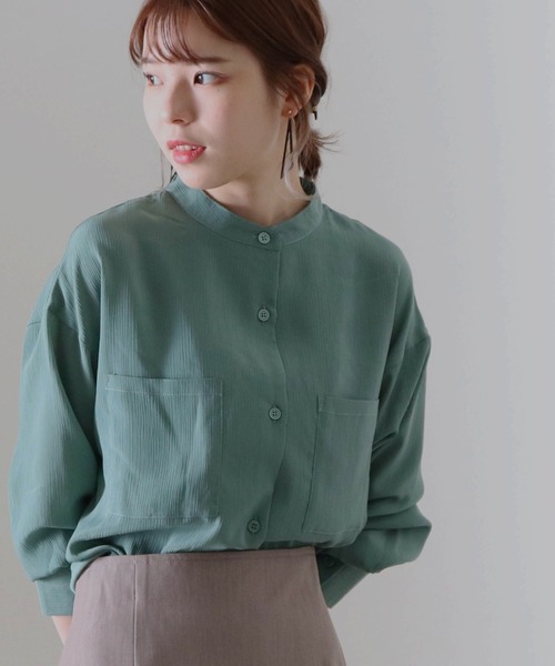 Cheek（チーク）の「楊柳バンドカラーシャツ（シャツ/ブラウス・レディース・ブラウン/グリーン/アイボリー・MEDIUM）」の3枚目の写真