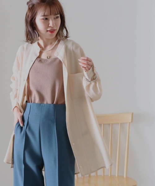 Cheek（チーク）の「楊柳バンドカラーシャツ（シャツ/ブラウス・レディース・ブラウン/グリーン/アイボリー・MEDIUM）」の19枚目の写真