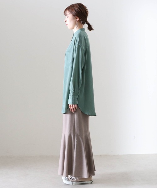 Cheek（チーク）の「楊柳バンドカラーシャツ（シャツ/ブラウス・レディース・ブラウン/グリーン/アイボリー・MEDIUM）」の8枚目の写真