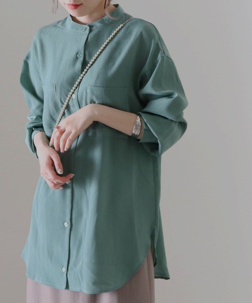 Cheek（チーク）の「楊柳バンドカラーシャツ（シャツ/ブラウス・レディース・ブラウン/グリーン/アイボリー・MEDIUM）」の7枚目の写真