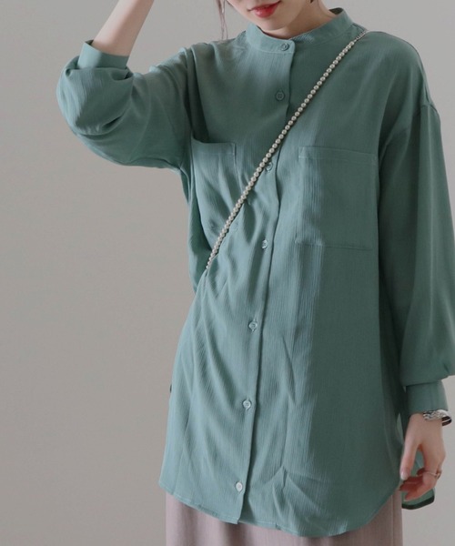 Cheek（チーク）の「楊柳バンドカラーシャツ（シャツ/ブラウス・レディース・ブラウン/グリーン/アイボリー・MEDIUM）」の12枚目の写真