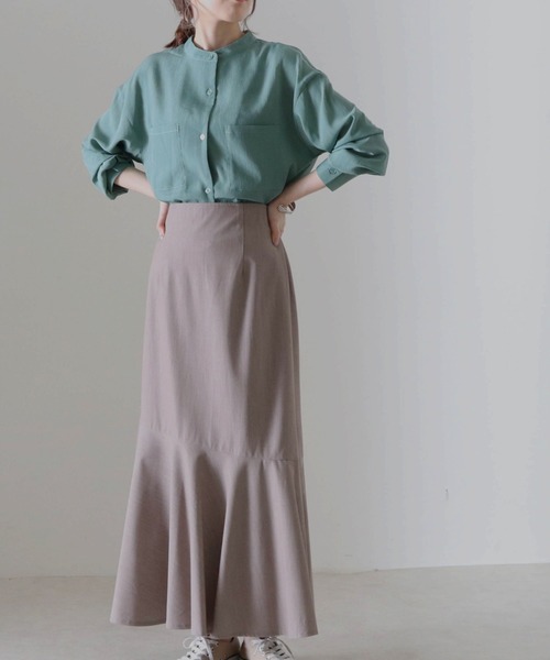 Cheek（チーク）の「楊柳バンドカラーシャツ（シャツ/ブラウス・レディース・ブラウン/グリーン/アイボリー・MEDIUM）」の5枚目の写真