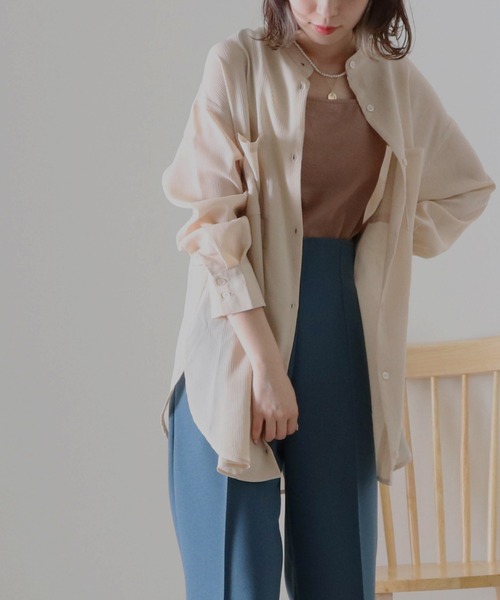 Cheek（チーク）の「楊柳バンドカラーシャツ（シャツ/ブラウス・レディース・ブラウン/グリーン/アイボリー・MEDIUM）」の11枚目の写真