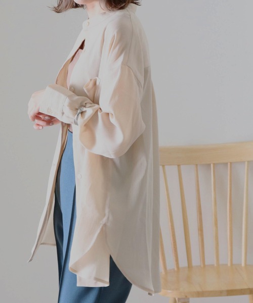 Cheek（チーク）の「楊柳バンドカラーシャツ（シャツ/ブラウス・レディース・ブラウン/グリーン/アイボリー・MEDIUM）」の4枚目の写真