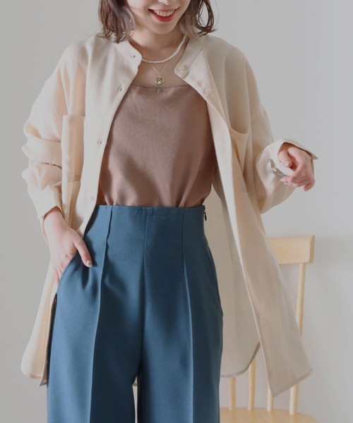 Cheek（チーク）の「楊柳バンドカラーシャツ（シャツ/ブラウス・レディース・ブラウン/グリーン/アイボリー・MEDIUM）」の6枚目の写真