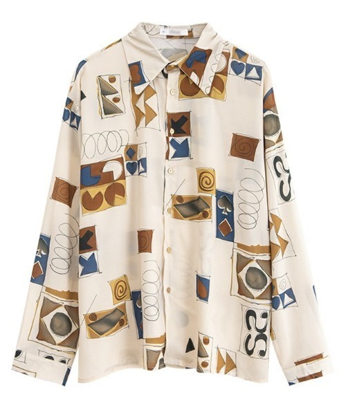KOR（ケーオーアール）の「総柄　長袖シャツ（シャツ/ブラウス・レディース・ベージュ系その他・S/M/L/XL）」の10枚目の写真