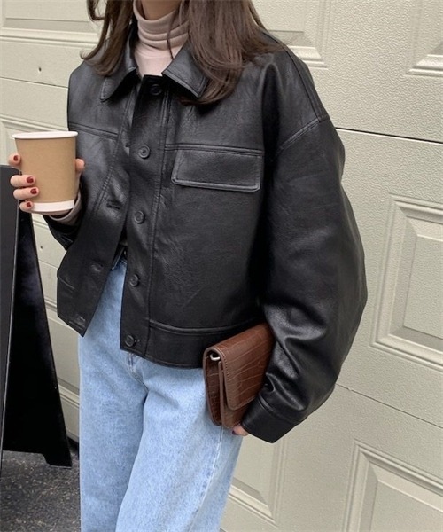 Dream garden（ドリームガーデン）の「ヴィーガンレザーブルゾン（ライダースジャケット・レディース・ブラック/キャメル・FREE）」の10枚目の写真