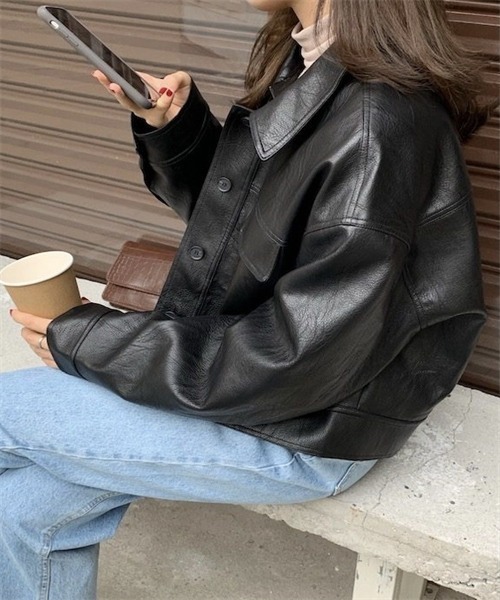 Dream garden（ドリームガーデン）の「ヴィーガンレザーブルゾン（ライダースジャケット・レディース・ブラック/キャメル・FREE）」の15枚目の写真