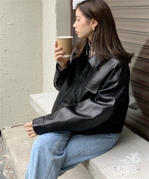 Dream garden（ドリームガーデン）の「ヴィーガンレザーブルゾン（ライダースジャケット・レディース・ブラック/キャメル・FREE）」の13枚目の写真