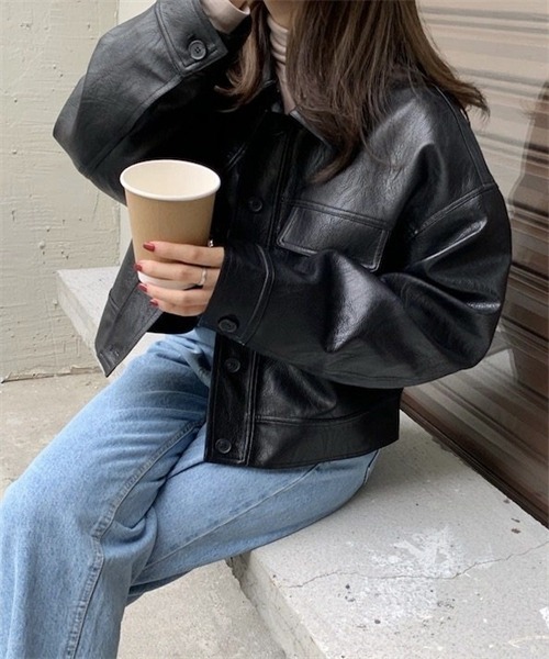 Dream garden（ドリームガーデン）の「ヴィーガンレザーブルゾン（ライダースジャケット・レディース・ブラック/キャメル・FREE）」の14枚目の写真