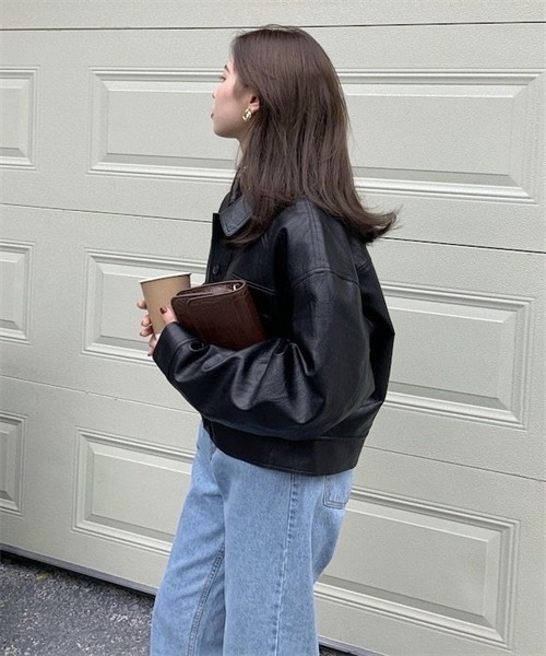 Dream garden（ドリームガーデン）の「ヴィーガンレザーブルゾン（ライダースジャケット・レディース・ブラック/キャメル・FREE）」の18枚目の写真