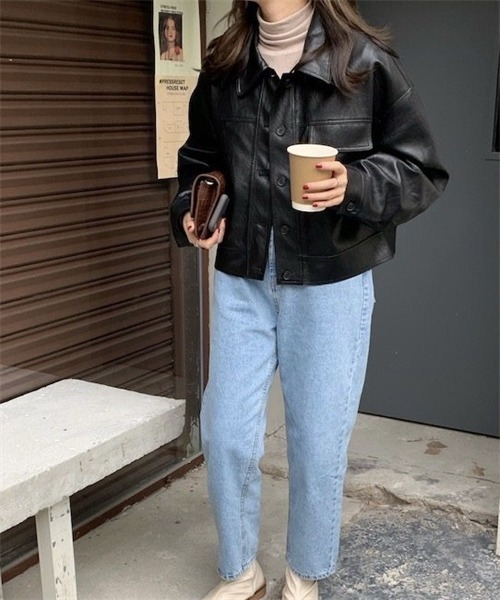 Dream garden（ドリームガーデン）の「ヴィーガンレザーブルゾン（ライダースジャケット・レディース・ブラック/キャメル・FREE）」の6枚目の写真