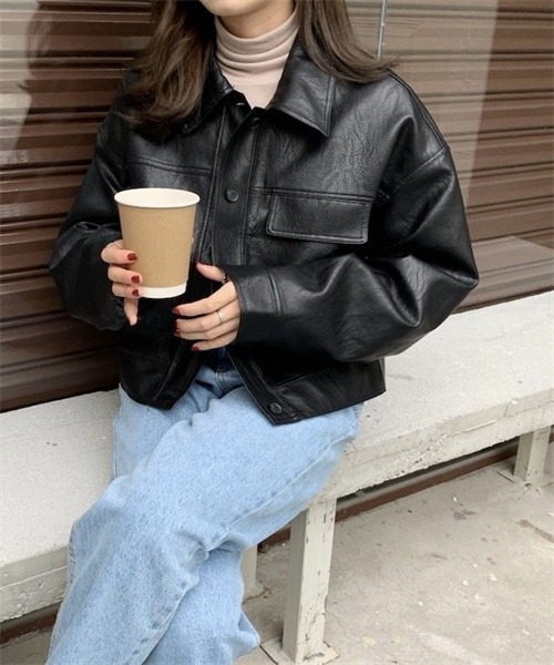 Dream garden（ドリームガーデン）の「ヴィーガンレザーブルゾン（ライダースジャケット・レディース・ブラック/キャメル・FREE）」の12枚目の写真