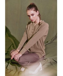 China Button Rib Knit Top/チャイナボタンリブニットトップ