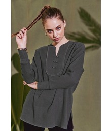 ALEXIA STAM | China Button Rib Knit Top/チャイナボタンリブニットトップ(Tシャツ/カットソー)