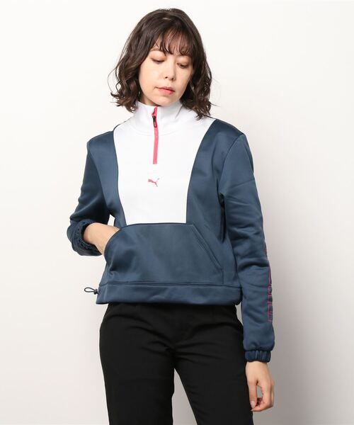 PUMA(プーマ)の「プーマ PUMA TRAINPERFORMANCEフリースジッププルオーバー_(その他アウター・レディース・ホワイト×ネイビー/ブラック×ブラック・L/M/S/XL)」の1枚目の写真