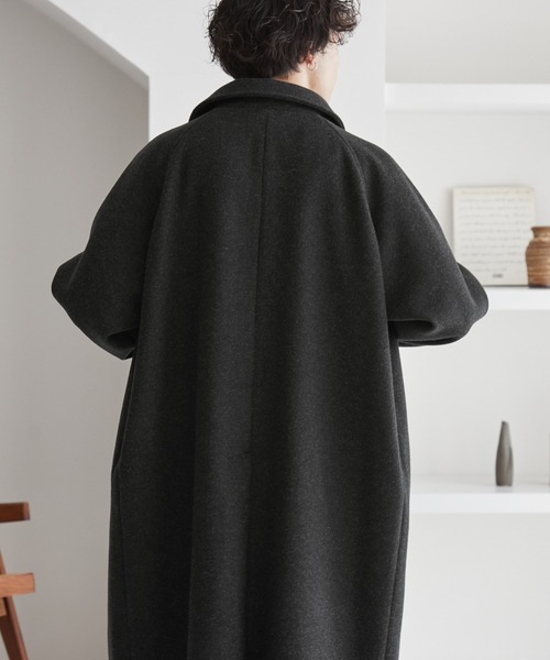 MONO-MART(モノマート)の「オーバーサイズ メルトンラグランスリーブロングステンカラーコート(ステンカラーコート・メンズ・ベージュ/ダークネイビー/グレー系1/グレイッシュブルー/ブラウン系1/グレー/チャコール/アッシュブラウン/ブラック・L/M/S)」の14枚目の写真