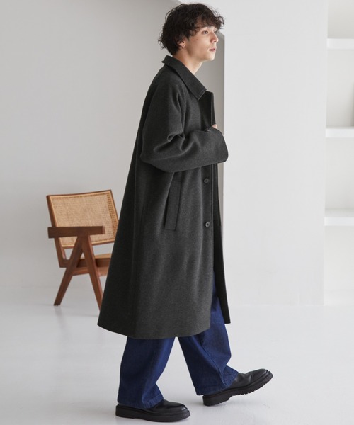 MONO-MART(モノマート)の「オーバーサイズ メルトンラグランスリーブロングステンカラーコート(ステンカラーコート・メンズ・ベージュ/ダークネイビー/グレー系1/グレイッシュブルー/ブラウン系1/グレー/チャコール/アッシュブラウン/ブラック・L/M/S)」の16枚目の写真