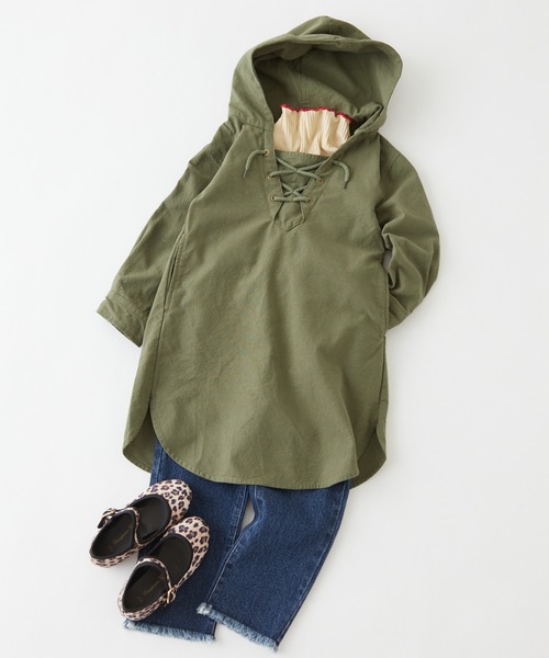 CIAOPANIC TYPY（チャオパニックティピー）の「【KIDS】レースアップフードミリタリーワンピース（ワンピース・キッズ・カーキ/キャメル・SMALL/MEDIUM/LARGE/X-LARGE/XX-LARGE）」の2枚目の写真
