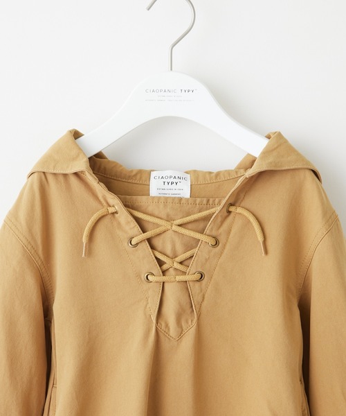 CIAOPANIC TYPY（チャオパニックティピー）の「【KIDS】レースアップフードミリタリーワンピース（ワンピース・キッズ・カーキ/キャメル・SMALL/MEDIUM/LARGE/X-LARGE/XX-LARGE）」の5枚目の写真