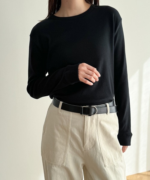 CANAL JEAN（キャナルジーン）の「harmonie -OrganicCotton-　フライスゆったり切り替えロングスリーブ（Tシャツ/カットソー・レディース・ホワイト/チャコールグレー/ブラック/グレー/オートミール・ONE SIZE）」の2枚目の写真