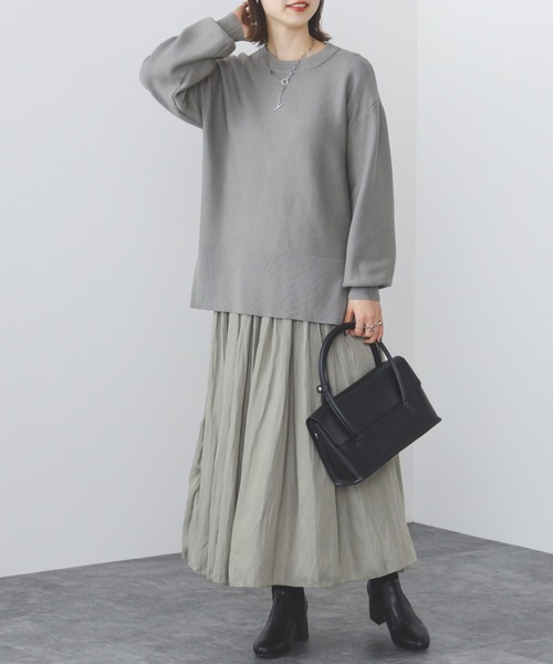 BEAMS HEART(ビームスハート)の「BEAMS HEART / スリットプルオーバー スカート セット(ワンピース・レディース・ライトグレー/ブラウン系その他4/ネイビー/グリーン系その他4・FREE)」の3枚目の写真