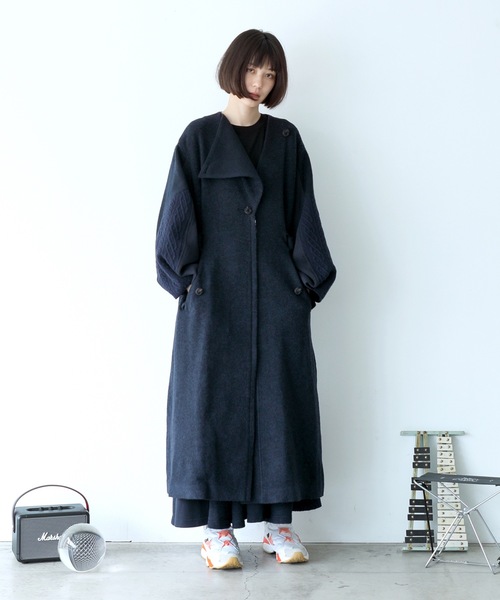 bedsidedrama(ベットサイドドラマ)の「【SAMVA】スリーブコラージュコート(チェスターコート・レディース・ネイビー・1/2)」の1枚目の写真