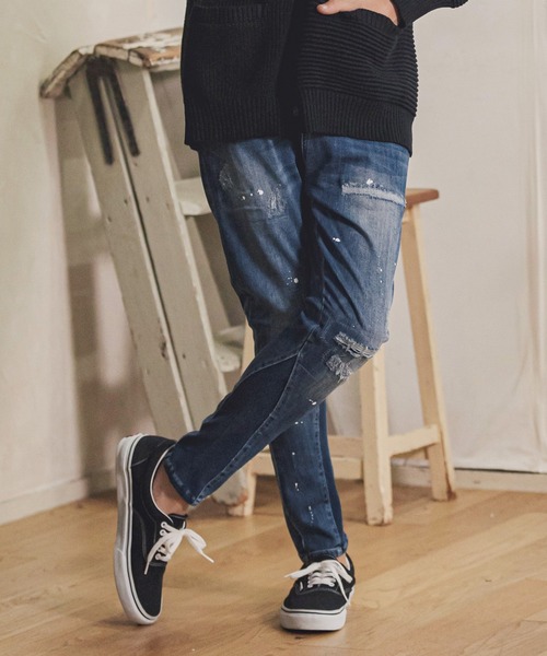CAMBIO（カンビオ）の「mp9712- Damage Paint  Stretch Denim Hem Rib Pants デニムパンツ（デニムパンツ・メンズ・ブラック/インディゴブルー/ダークインディゴブルー・S/M/L）」の3枚目の写真