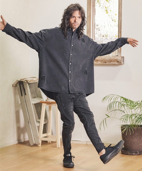 CAMBIO（カンビオ）の「mp9712- Damage Paint  Stretch Denim Hem Rib Pants デニムパンツ（デニムパンツ・メンズ・ブラック/インディゴブルー/ダークインディゴブルー・S/M/L）」の22枚目の写真