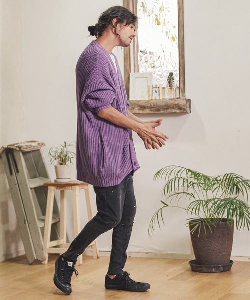 CAMBIO（カンビオ）の「mp9712- Damage Paint  Stretch Denim Hem Rib Pants デニムパンツ（デニムパンツ・メンズ・ブラック/インディゴブルー/ダークインディゴブルー・S/M/L）」の4枚目の写真